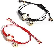 [Caiyao] Lucky 3Pcs Cat Maneki Neko Bracelet Set Adjustable Cute Bell Ceramic Bead Braided Rope String Bracelet for Women Girl Teen Wealth Fortune Good Luck Jewelry Birthday BFF Gift
