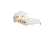 Oikiture Bed Frame Double Size Scallop-Shape Bedhead White Boucle