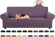 KEKUOU Stretch Sofa Cover Slipcover ，Couch Covers for 3 Cushion Couch Sofa pet Friendly (79"-94") Furniture Protector Sofa with Elastic Bottom for Kids,Dog, Jacquard Small Checked(Large,Dark Purple)