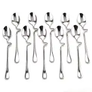 10PCS Stainless Steel Honey Milk Coffee Mixing Spoons Teaspoon with Curved Ha...