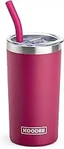 koodee Tumbler with Lid and Straw, 350ml Insulated Coffee Tumbler Cup Stainless Steel Double Wall Skinny Tumbler with Lid and Straw (12oz Fuchsia Red)