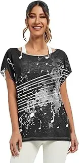 [RPLIFE] Music Notes Black Ladies Batwing Tops Off Shoulder Blouse, Night Out Top