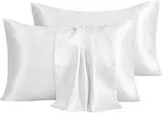 Satin Pillowcase, T Tersely 2 Pack 20"x 30" Silk Satin Pillowcases for Hair and Skin Queen Size Pillow Case with Envelope Closure (White)