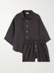 [Deiji Studios] Deiji Studios - 03 Checked Linen Pajama Set - Dark gray - S/M S/M Gray