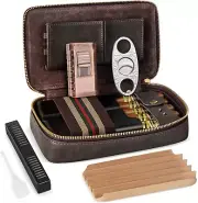 Cigar Humidor Case, Leather Case with Cigar Lighter, Portable Travel