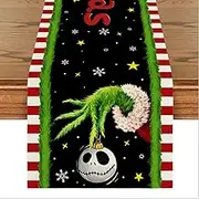 Grinch Table Runner Christmas Nightmare Before Tablecloth Grinchmas Decor Jack and Sally Decor Grinch Christmas Decorations for Party