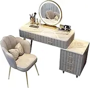 Exquisite Modern Dressing Table Set with Dimmable LED Light Mirror Stool and Drawer Bedroom Desk with Storage and Chair