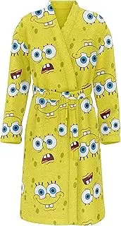 [SPONGEBOB SQUAREPANTS] SUPER PLUSH Full-Length Long Sleeve Fleece Wrap Robe with SpongeBob Head toss design, One size Fits all, Spongeface, One size
