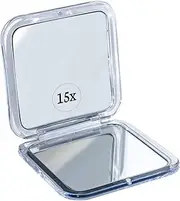 Folding Travel Mirror with 15x Magnification - Small Mirror for Travel Makeup - 3.3" Mini Square Folding Cosmetic Mirror (Silver)