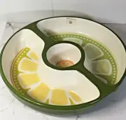 2011 Midwest Chip and Dip Green Yellow 13" Ceramic Bowl Citrus Floral design NEW