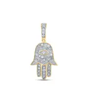 L U DIAMONDS 10K Yellow Gold Mens Diamond Hamsa Eye Fatima Charm Pendant 1/4 CT