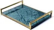 Braneit Prestigious Homeware Italian Carrara Natural Marble Stone Rectangle Tray Server with Gold Handle