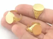 Textured Signet Ring Adjustable Ring Oval Blank - raw brass 6US - 9US 4337