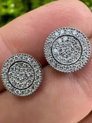 0.8ct VVS Real Diamond Men's Solid 925 Silver Iced Hip Hop Round Earrings 11mm