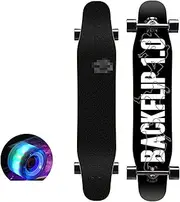 Sports Longboard Skateboard, 47" 7-Layer Hard Rock Maple International Black Pattern Four-Wheel Flash Professional Dance Board Longboard Suitable for Beginners Adults
