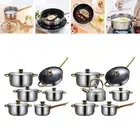 6x Pots and Pans Set with Glass Lid Frying Pan Soup Pot Kitchen Cooking Set