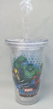 Marvel Heroes Acrylic Drinking Glass Travel Cup Wolverine, Hulk, Spider-Man NOS