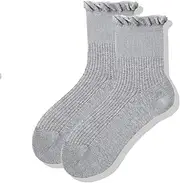 [PLZSITDOWN] Womens Ruffle Socks Cotton Cute Crew Socks Soft Breathable Lettuce Edge Socks for Women, Grey, One Size
