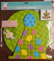 Easter Egg Cupcake Stand & 12 Bunny Toppers Party Supplies, 2-Tier Dessert Stand
