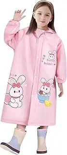[Comforso] Kids Raincoats, Kids Rain Poncho with Backpack, Waterproof Rain Jacket, Hooded Rain Poncho Boys Girls, Coverall Rainwear Children Rain Suit Cartoon Rainproof Cape for 3-8 Year Olds XL/XXL Pink Rabbit