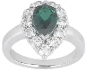 0.75 ct pear shape Emerald w/ round Diamonds Engagement Solitaire 14k Gold Ring
