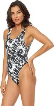 Dolce Vita 285572 Women's Tie Dye High Leg One Piece Swimsuit Black, Size LG