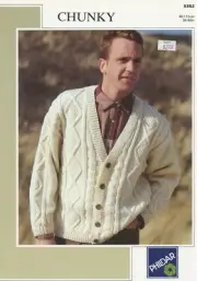 Phildar KNITTING PATTERN 5352 Men's Cardigan 34"-44" Chunky / Bulky Weight Yarn
