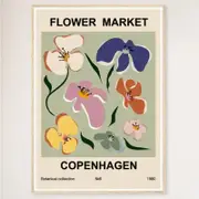 Galrie Flower Market Copenhagen 1980 Art Print - Abstract Floral Poster, Wood Frame, A1 60 x 84cm (23 x 33inch)