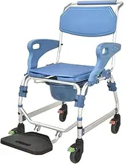 Commode Chair for Toilet with Arms Foldable,Rolling Shower and Commode Transport Chair with Wheels for Inside Shower Wheelchair for Elderly and Disabled,Shower Wheelchair Commode