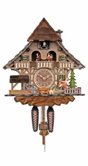 Quartz Cuckoo Clock Black forest house with music, moving sees.. EN 4965 QMT NEW