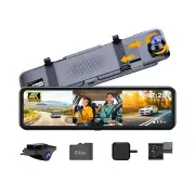 3 Channel 11" Mirror Dash Cam with Front 4K, in-Cabin & Rear 1080P Cameras, E...