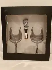 THOMAS JEFFERSON Wine Set - 2 Glasses Etched Quotes & Wine Stopper in Gift Box