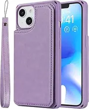 Cavor PU Leather Wallet for iPhone 14 Case Flip Magnetic Clasp Back Cover Shockproof Soft TPU Phone Cases with Lanyard & Card Slots Holder & Kickstand Protective Case for iPhone 14 6.1''-Purple