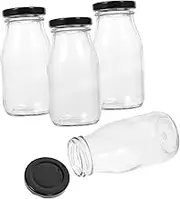 Hoement 4X Australian Glass Milk Bottles Milk Containers Leak Proof Caps 200ml for Drinks Juice Yogurt