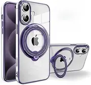 Jarttarn Clear Case for iPhone 16 (2024),Ultra-Thin Phone Case with LD Electroplated Adjustable Stand,Compatible with Car Mount & Wireless Charging,Anti-Fall Protective Back Cover (Purple)
