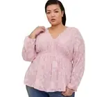Torrid Floral Long Sleeve Baby Doll Top Womens Size 4X Bleached Mauve Boho NWT