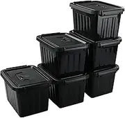 Black Plastic Storage Bin ith Lids and Latch, Small Stackable Organizing Box Containers, 6 Packs