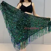 Women Belly Dance Costume Triangle Sequins Fringe Hip Scarf Belt Shawl 4 Colors