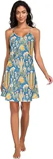 [FRODOTGV] Night Gown for Women Comfy V Neck Summer Sleepwear Green Cactus Blue Soft Pajama Dress for Women S