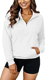 [YeGine] Womens Sweatshirt Half Zip Long Sleeve Top Oversized Quarter Zip Pullover White M, 1-white, Medium