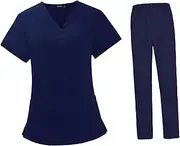 [Colaxi] Scrubs Set Work Uniforms for Woman Workwear V Neck Top Nursing Work Clothing for Massaging, Pet Workers Wrinkle Resistant