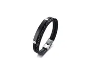 Titanium Steel Handmade Braided Bracelet Pu Leather Weave Plaited Jewelry - Black