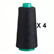 Birch 4 Pack BLACK Overlocker Thread 2000m each Cone, 100% Polyester