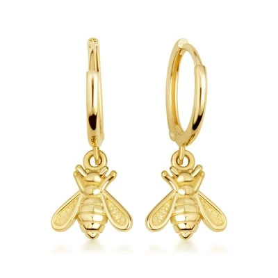 Yellow Gold Bumblebee Drop Huggie Hoop Earrings