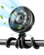 Baby Stroller Fan, 4000mAh Oscillating Mini Portable Fan with Light, 4 Speeds...