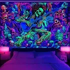 Blacklight Skull Tapestry UV Reactive Hippie Skeleton Rock and Roll Tapestry Abs