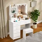 white Make up Vanity Desk with LED Mirror and Lights Dressing Table with Drawers