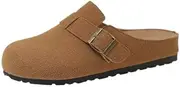 [H.Jiyao] Women Cork Suede Mules PU Leather Clogs Footbed Sandals Garden Slippers with Arch Support