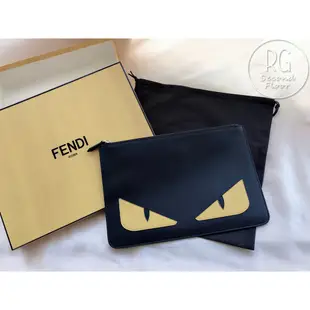 [現貨] FENDI 芬迪 牛皮 男用手拿包 怪獸黃眼睛款手拿包  8053362114412