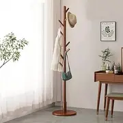 Fohouse Coat Rack, Wooden Coat Rack Freestanding Coat Tree, Clothes Rack Stand, Solid Wood Coat Rack for Clothes/Bags/Hats, Save Space for Entryway, Bedroom, Office, Narrow Place